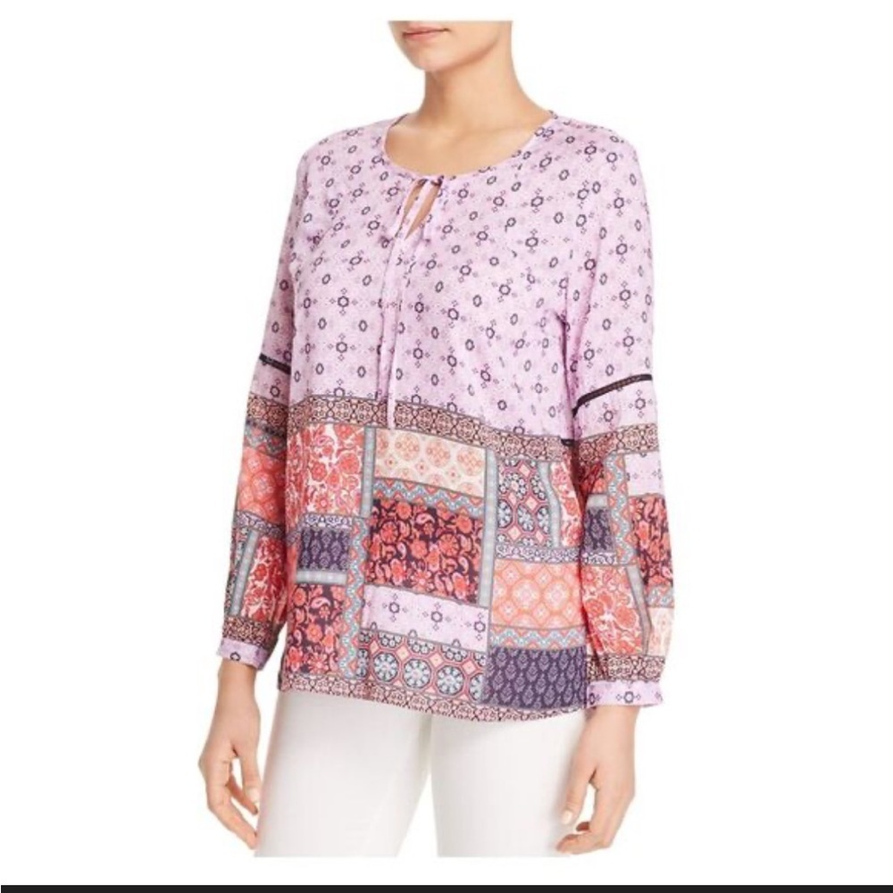 Feathers by Tolani Elsie Patchwork Blouse Pink Purple Boho Top Modal XS NWT